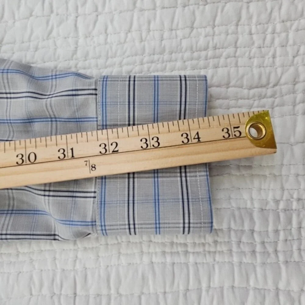 Banana Republic Non-Iron Shirt‎ Men's M Gray Blue Check Slim Fit EUC Long Sleeve
